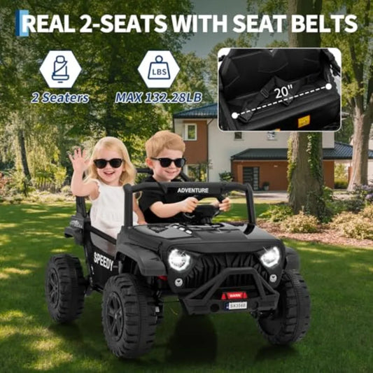 2 Seater Ride on Car For:24V Electric Truck with 4WD, 4.97MPH Speed, Remote Control, Spring Suspension, LED Lights, Dual Storag