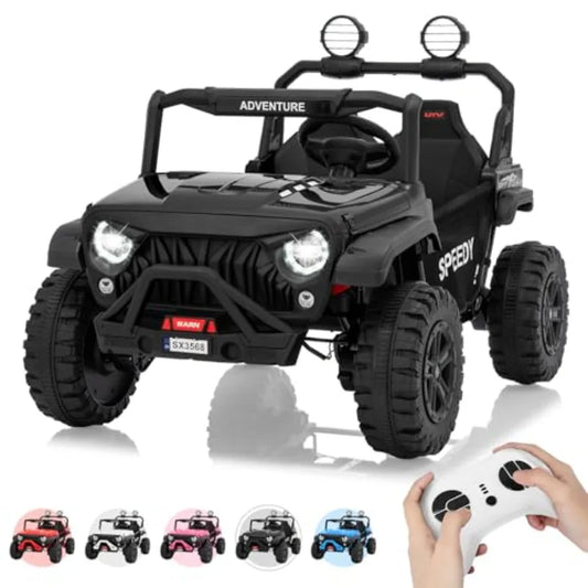 2 Seater Ride on Car For:24V Electric Truck with 4WD, 4.97MPH Speed, Remote Control, Spring Suspension, LED Lights, Dual Storag