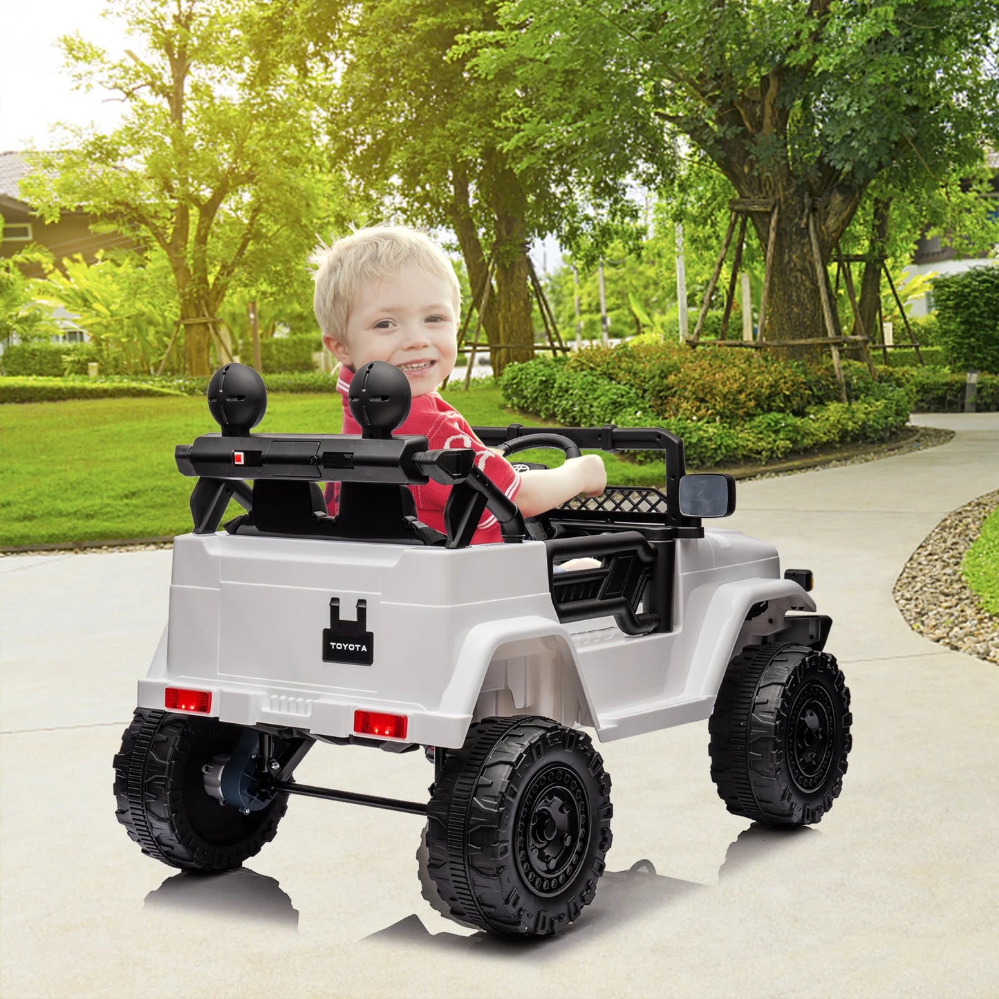 12V Electric Ride on Car Toy Truck Ride on Car for Kids Boys Girls 3 Speed MP3 Music LED Lights Safety Belt 66Lb Weight Capacity