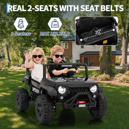 2 Seater Ride on Car For:24V Electric Truck with 4WD, 4.97MPH Speed, Remote Control, Spring Suspension, LED Lights, Dual Storag