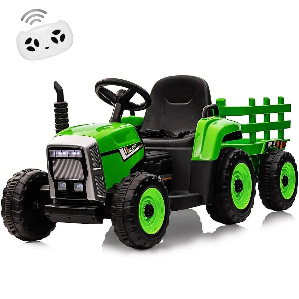 Kids Ride on Tractor,12V Kids Battery Powered Electric Tractor with R/C and Trailer,Toddler Kids Electric Vehicle with Headlight