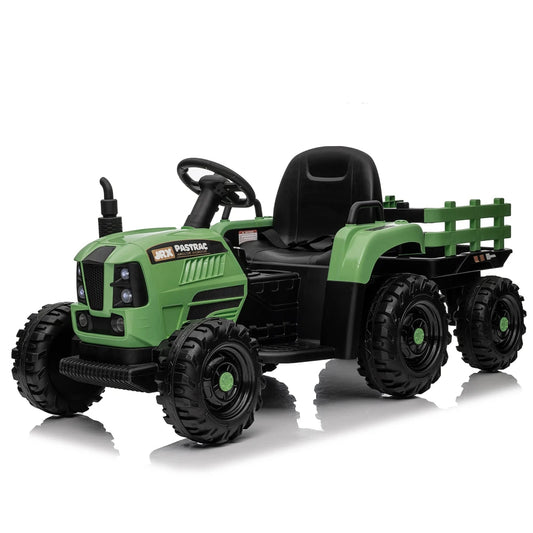 Ride on Tractor with Trailer,24V 400W Powered Electric Tractor Toy W/Remote Control,Electric Car for Kids,Three Speed Adjustable,Power Display, USB,MP3 ,Bluetooth,Led Light,Two-Point Safety Belt.