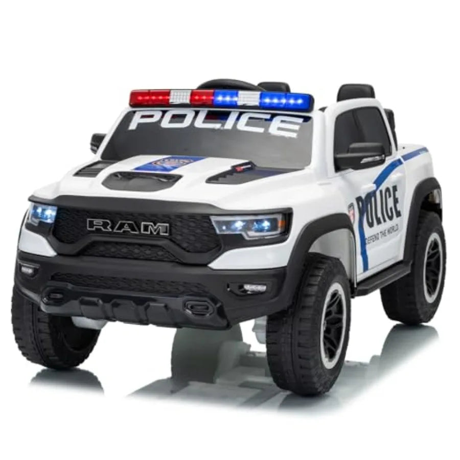 4WD 24V 4X4 Ride on 2 Seater Police Truck, Remote Control Ride on Toy Car,'Electric Ride on Truck,'Side by Side Truck for Ages