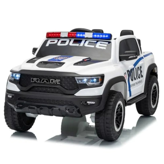 4WD 24V 4X4 Ride on 2 Seater Police Truck, Remote Control Ride on Toy Car,'Electric Ride on Truck,'Side by Side Truck for Ages