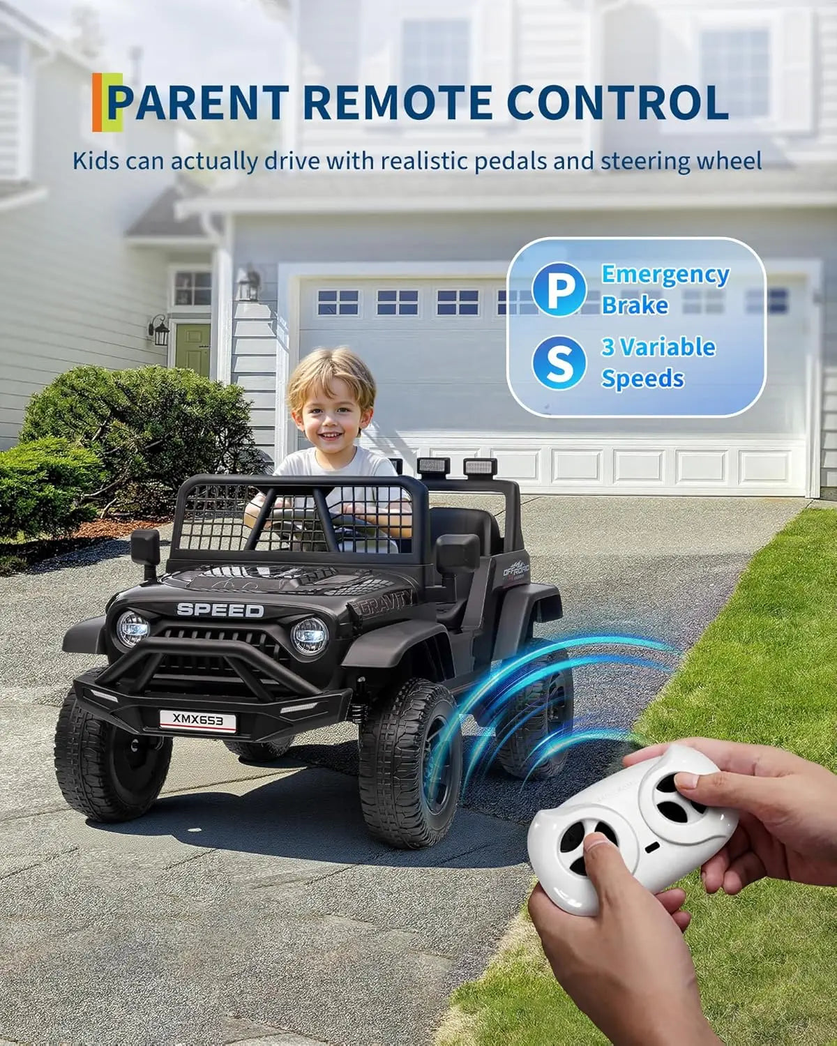 Electric Car for Kids Ride on Car with Remote Control Ride on Truck Toy for Toddler Boys Girls Bluetooth Music Player LED Light