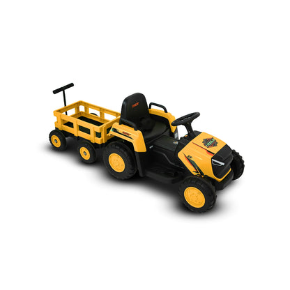 Children Ride on Tractor with Detachable Garden Cart 12V Electric Vehicle with Trailer Max Load 66 Lbs Battery-Powered 8-Wheel