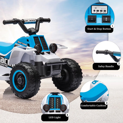 6V Kids Ride-On ATV, Rechargeable Battery-Powered Toy Car with Forward/Reverse, 1.5 MPH, 55 Lbs Weight Capacity, for Ages 3 +