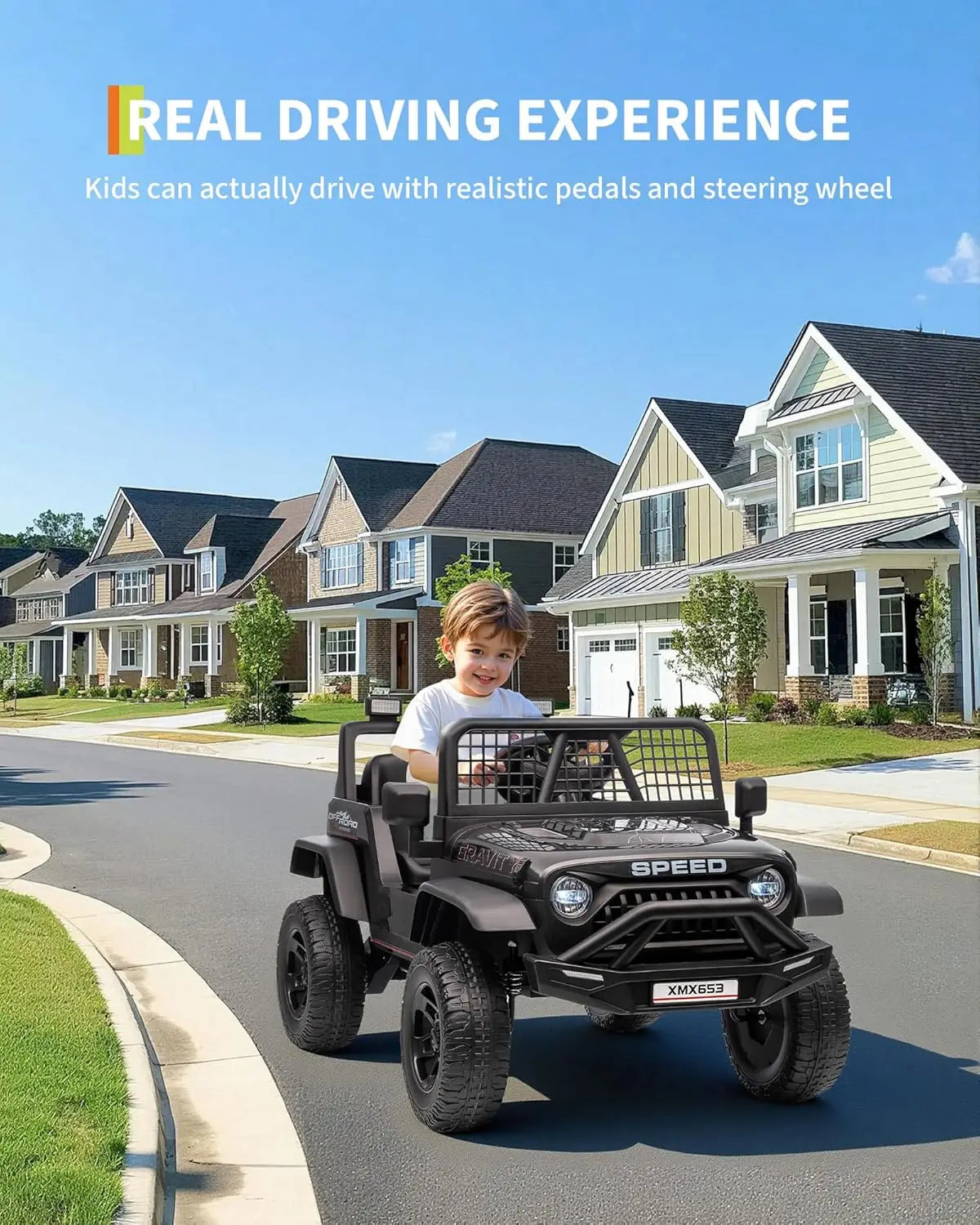 Electric Car for Kids Ride on Car with Remote Control Ride on Truck Toy for Toddler Boys Girls Bluetooth Music Player LED Light