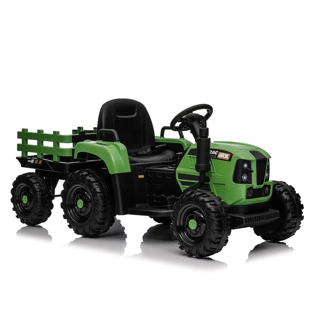 Ride on Tractor with Trailer,24V 400W Powered Electric Tractor Toy W/Remote Control,Electric Car for Kids,Three Speed Adjustable,Power Display, USB,MP3 ,Bluetooth,Led Light,Two-Point Safety Belt.