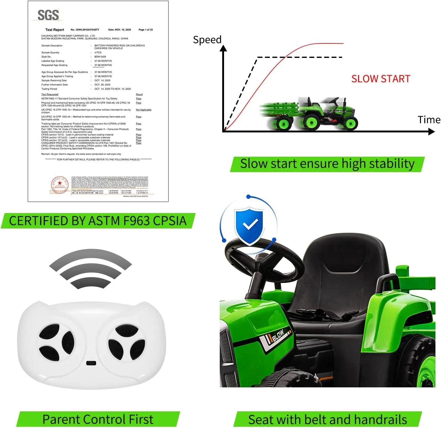 Kids Ride on Tractor,12V Kids Battery Powered Electric Tractor with R/C and Trailer,Toddler Kids Electric Vehicle with Headlight