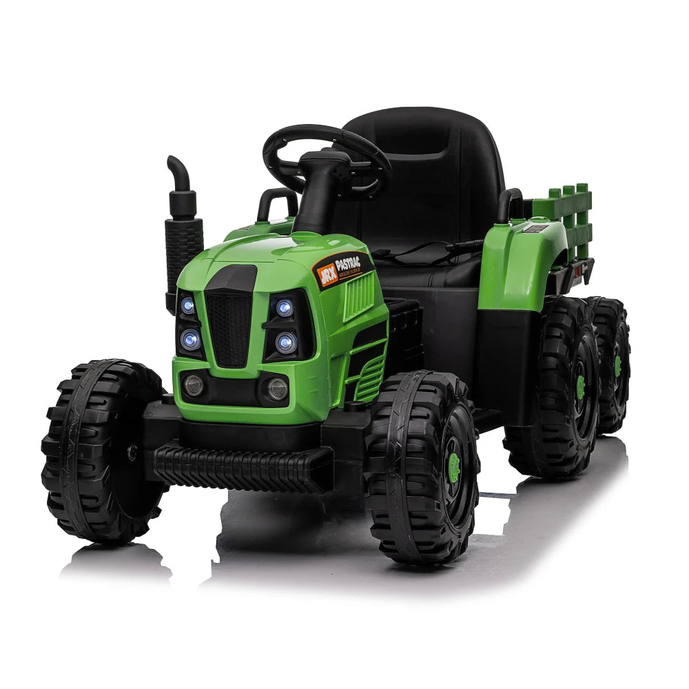 Ride on Tractor with Trailer,24V 400W Powered Electric Tractor Toy W/Remote Control,Electric Car for Kids,Three Speed Adjustable,Power Display, USB,MP3 ,Bluetooth,Led Light,Two-Point Safety Belt.