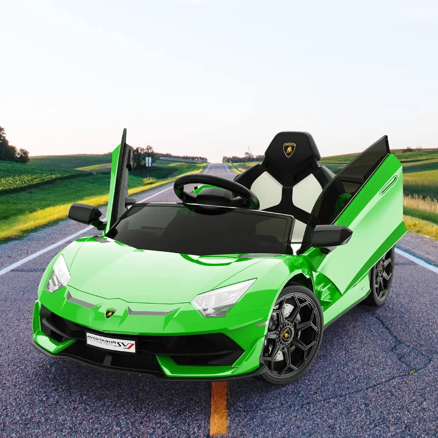 Kids Electric Car 12V Ride on Toys with Parent Remote 2-Speed Modes Engine Sounds & LED Lights Auto Doors for Boys & Girls