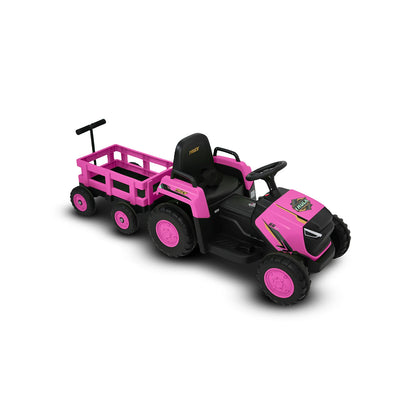 Children Ride on Tractor with Detachable Garden Cart 12V Electric Vehicle with Trailer Max Load 66 Lbs Battery-Powered 8-Wheel