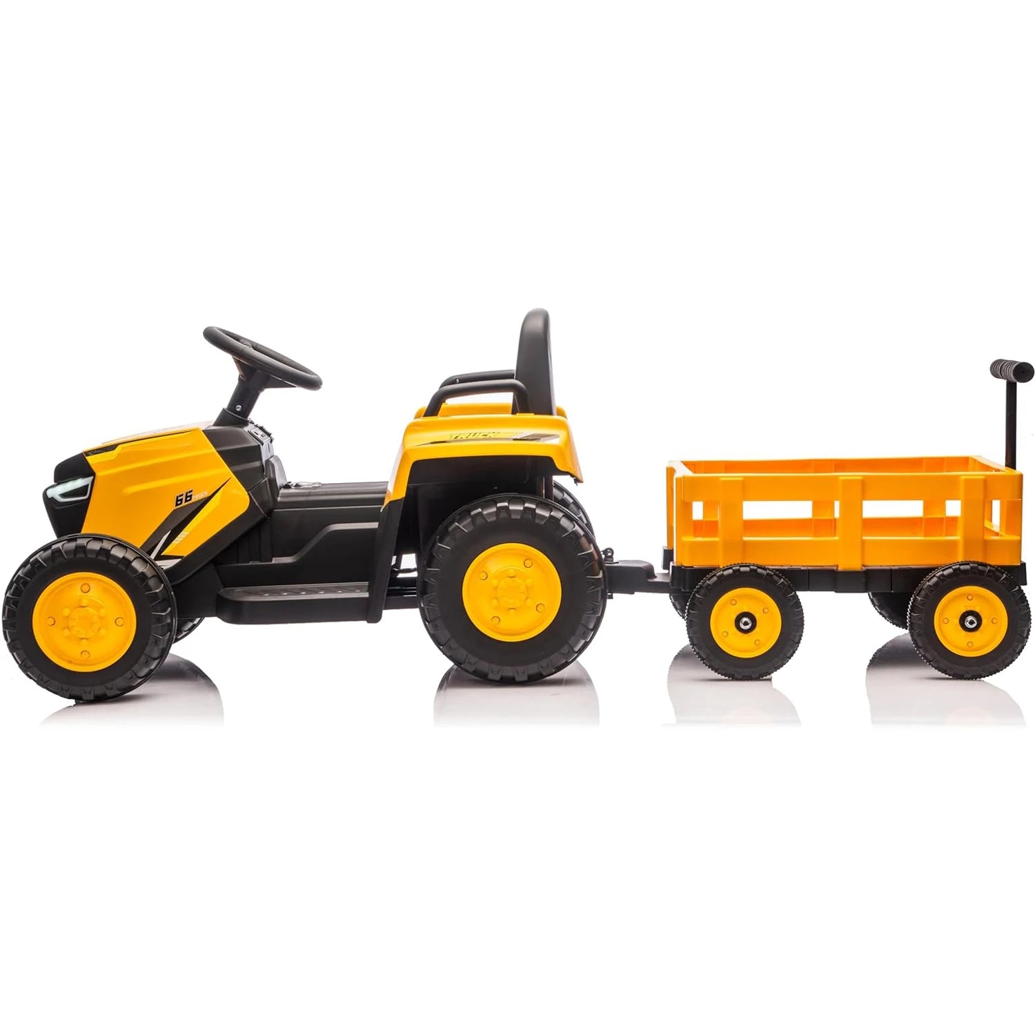 Children Ride on Tractor with Detachable Garden Cart 12V Electric Vehicle with Trailer Max Load 66 Lbs Battery-Powered 8-Wheel