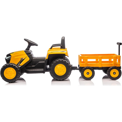 Children Ride on Tractor with Detachable Garden Cart 12V Electric Vehicle with Trailer Max Load 66 Lbs Battery-Powered 8-Wheel