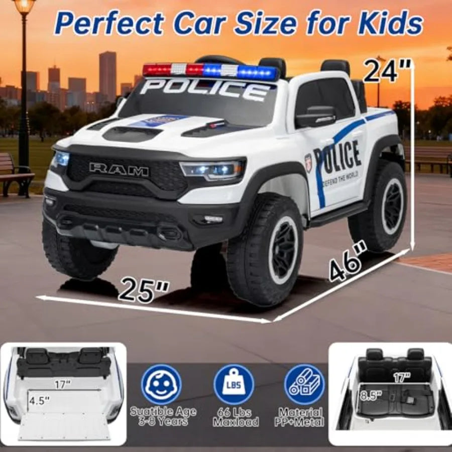 4WD 24V 4X4 Ride on 2 Seater Police Truck, Remote Control Ride on Toy Car,'Electric Ride on Truck,'Side by Side Truck for Ages