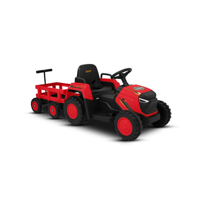Children Ride on Tractor with Detachable Garden Cart 12V Electric Vehicle with Trailer Max Load 66 Lbs Battery-Powered 8-Wheel