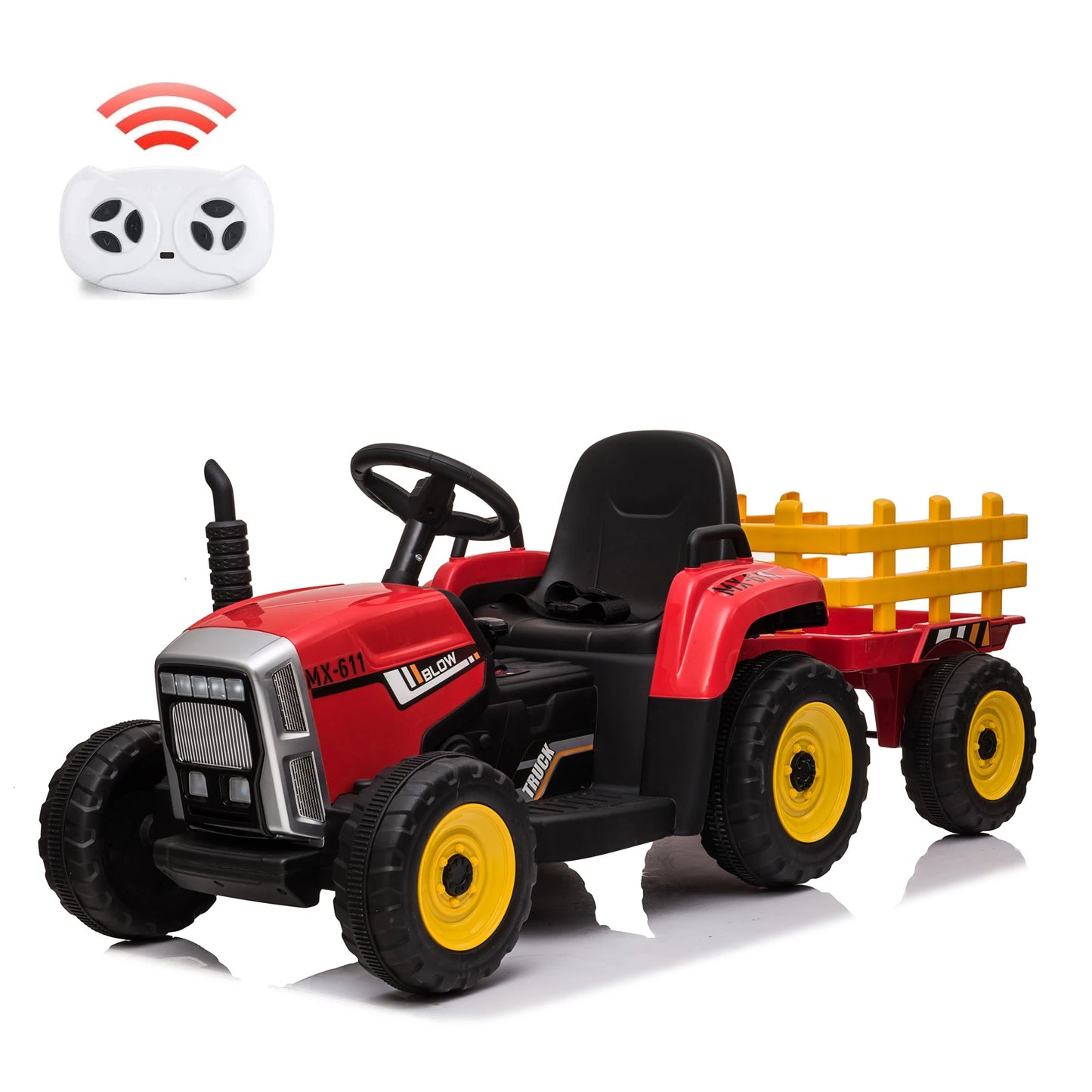 Kids Ride on Tractor,12V Kids Battery Powered Electric Tractor with R/C and Trailer,Toddler Kids Electric Vehicle with Headlight