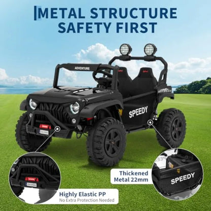 2 Seater Ride on Car For:24V Electric Truck with 4WD, 4.97MPH Speed, Remote Control, Spring Suspension, LED Lights, Dual Storag