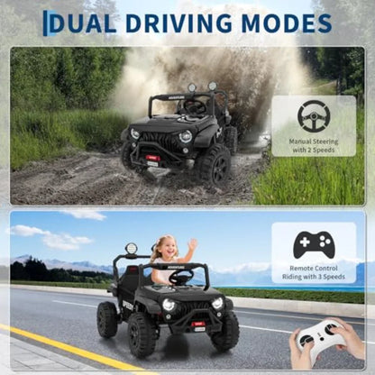 2 Seater Ride on Car For:24V Electric Truck with 4WD, 4.97MPH Speed, Remote Control, Spring Suspension, LED Lights, Dual Storag