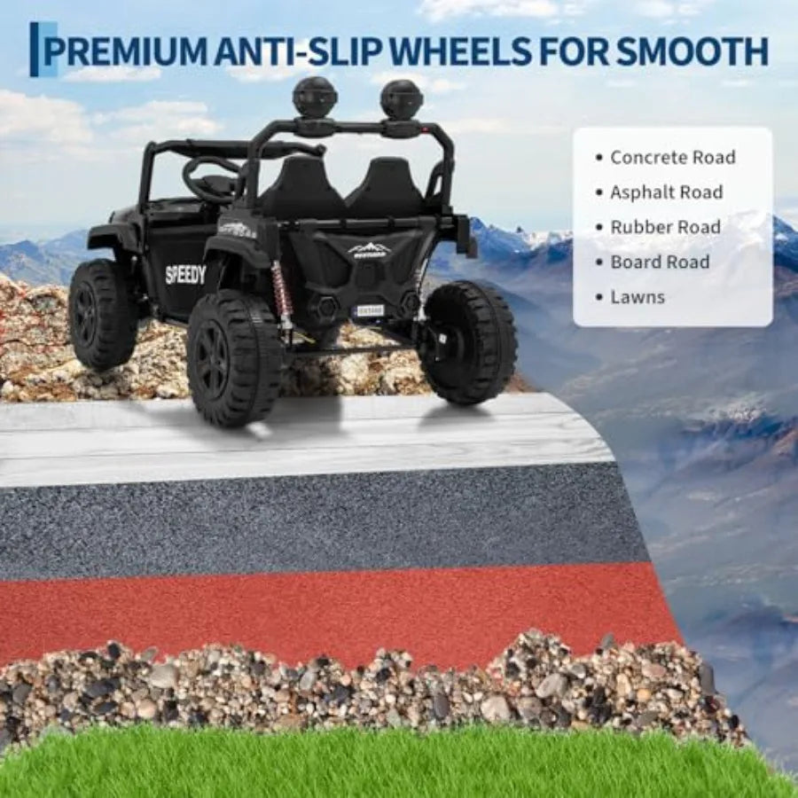 2 Seater Ride on Car For:24V Electric Truck with 4WD, 4.97MPH Speed, Remote Control, Spring Suspension, LED Lights, Dual Storag